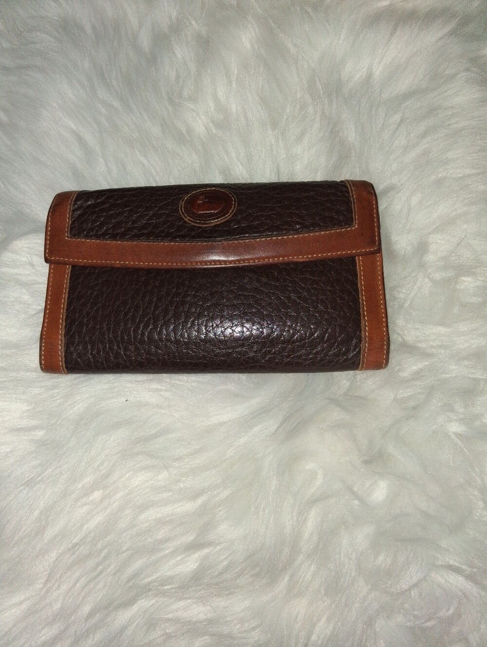 Dooney & Bourke Classic Brown Leather Wallet with Tan Trim